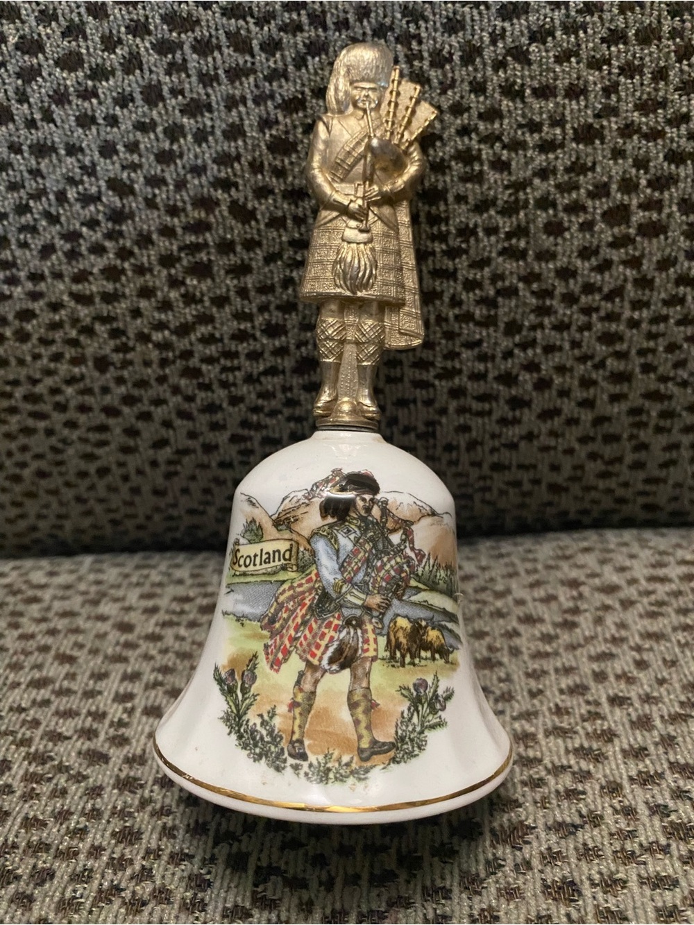 Scottish Piper Porcelain Bell with Brass Handle